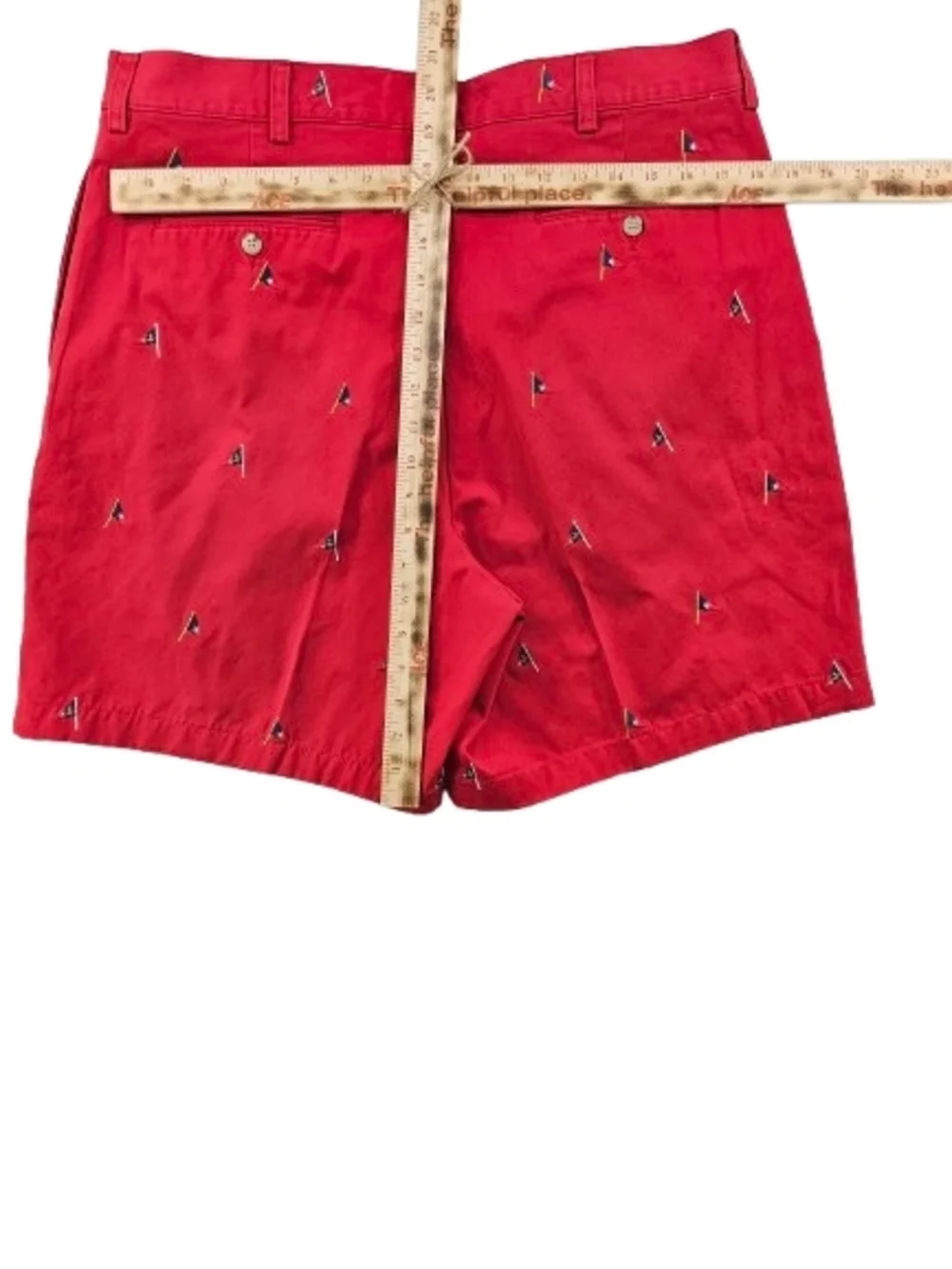 Vtg Polo Ralph Lauren All Over Embroider RL Flag Tyler Shorts Men 36 Red Pleated